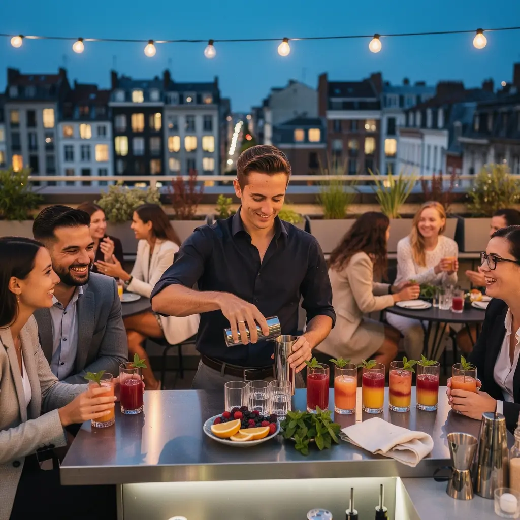 Tasse de thГ© aux fruits prГ©sentant une infusion colorГ©e de baies et d'agrumes.